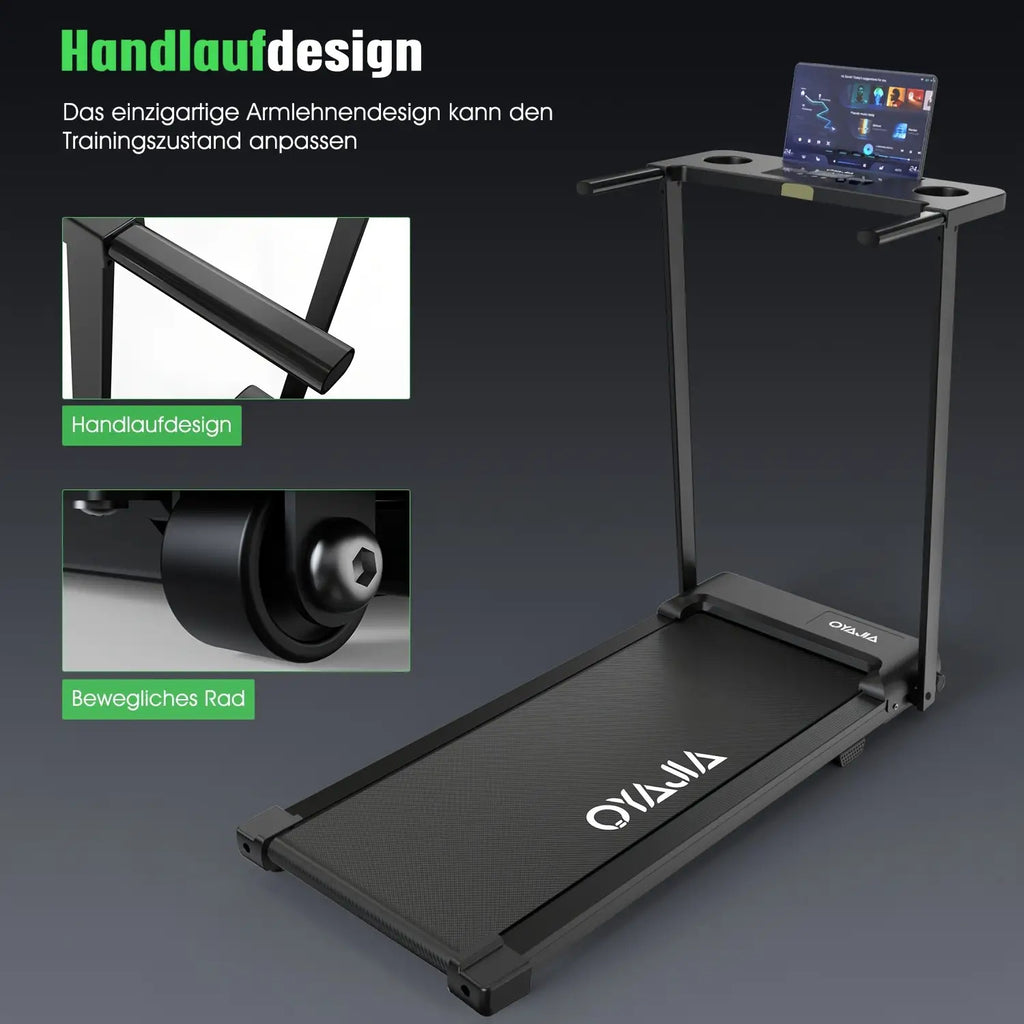 2-in-1 Faltbarer Laufband, Heim-Laufband, 2.0HP Spitzen-DC-Motor, 1-12KM/H Geschwindigkeitsanpassung, LED-Vierseitiges Display 12 voreingestellte Programme + Dreifachmodus-Umschaltung Musiklautsprecher, Breiter Laufbahn, Heim-Fitnessgerät, Heim-Falten, Oh