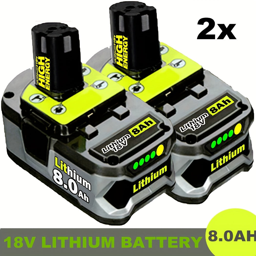 2 Pack P108 8.0AH 18V Battery Compatible with Ryobi 18V ONE+ Battery Replacement P108 P102 P103 P104 P105 P107 P109 P122 Cordless Tool Batteries Rapid Rechargeable Batteries with Indicator