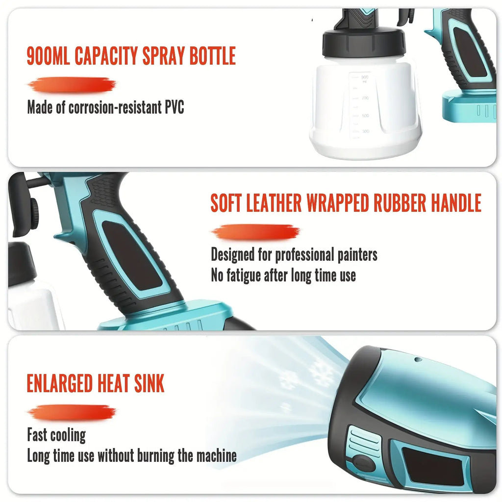 Farbspritzpistole mit 2 Akkus, kompatibel mit Makita 18V Akkus - Elektrische Spritzpistole mit 1000 ml Farbbehälter, 3 Düsen und 3 Mustern für Innen- und Außenbereich, Möbel, Zuhause, Zaun, Decke