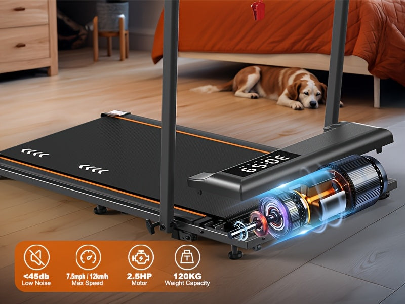MetallMatic Laufband für Zuhause – Walking Pad mit 2,25 PS Motor, 100 kg Tragkraft, Geschwindigkeit 1-6 km/h, Neigungsfunktion, 7-Schicht-Lauffläche, Montage nicht erforderlich