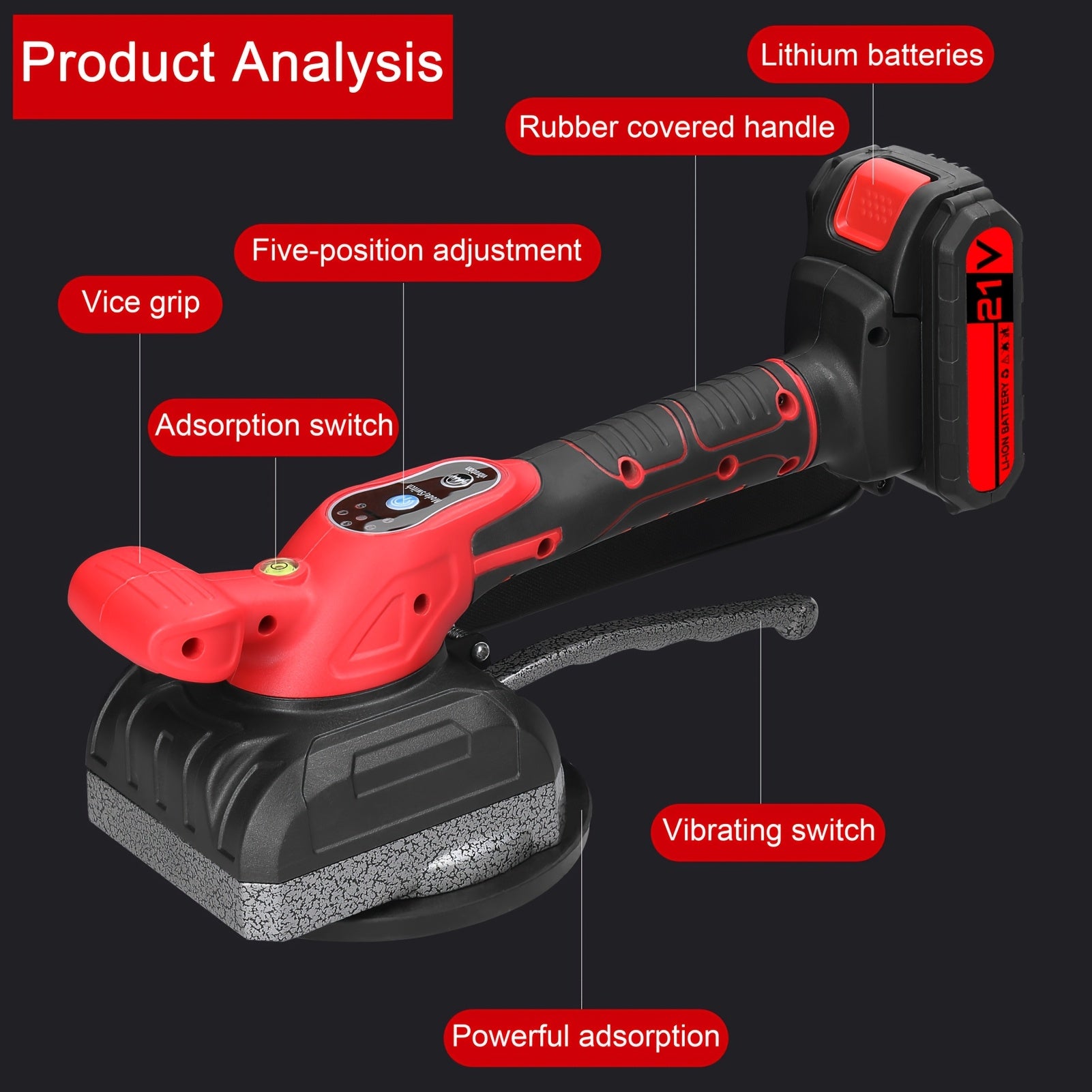 Lixada 21V Fliesenleger Fliesenverlegemaschine Hohe Tragkraft Wand Bodenfliesen Verlegung Vibrationswerkzeug Heimwerker Dekorationswerkzeug mit vergrößertem Saugnapf
