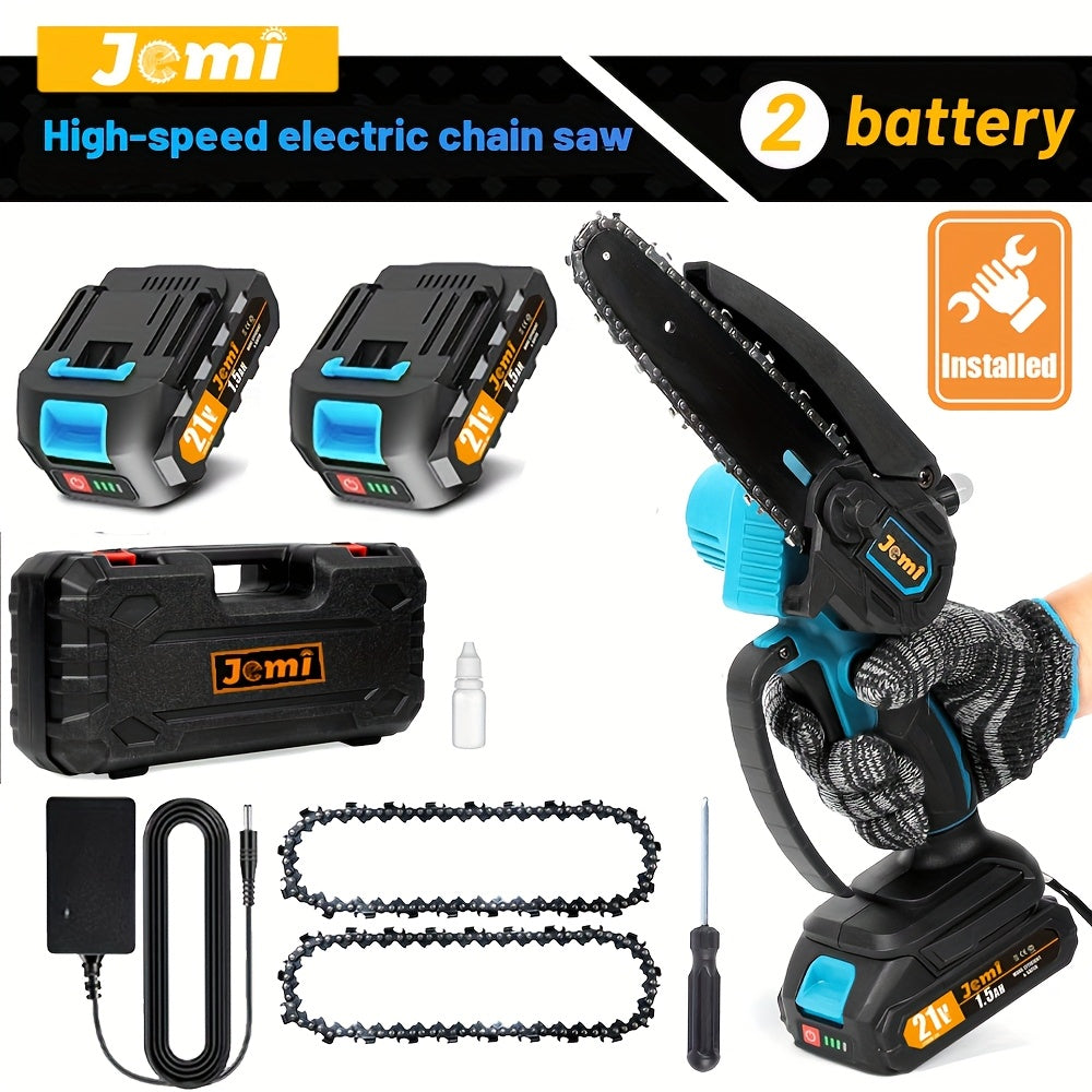 Jemi Tool Mini Chainsaw Cordless 15.24cm With 1/2×21V Battery, Powerful Electric Small Hand Portable Chain Saw With Auto Oiler, Lightweight, 1.0 KG, Handheld, Easy For Pruning, Cutting, Trimming