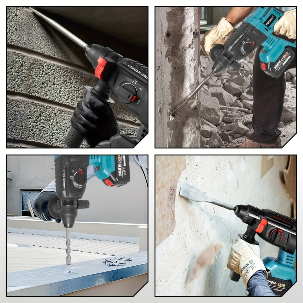 Brushless Elektro-Hammerbohrer, 26mm mit Bohrer, 4-Gang Akku-Schlagbohrmaschine für Beton, Stahl und Holz, kompatibel mit YOFIDRA-Akku