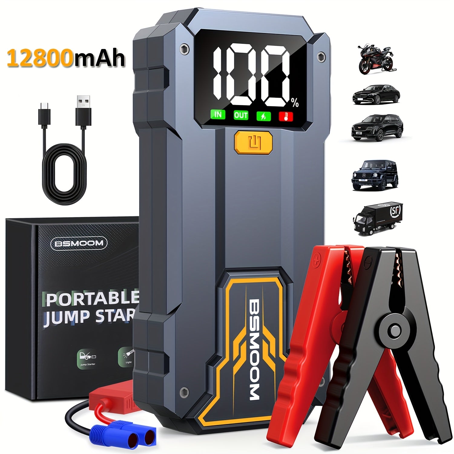 7000A Car Jump Starter With LED Flashlight, Large LCD Screen, 12V Car Emergency Battery Booster Pack, Jump Box, Portable Charger Power Bank