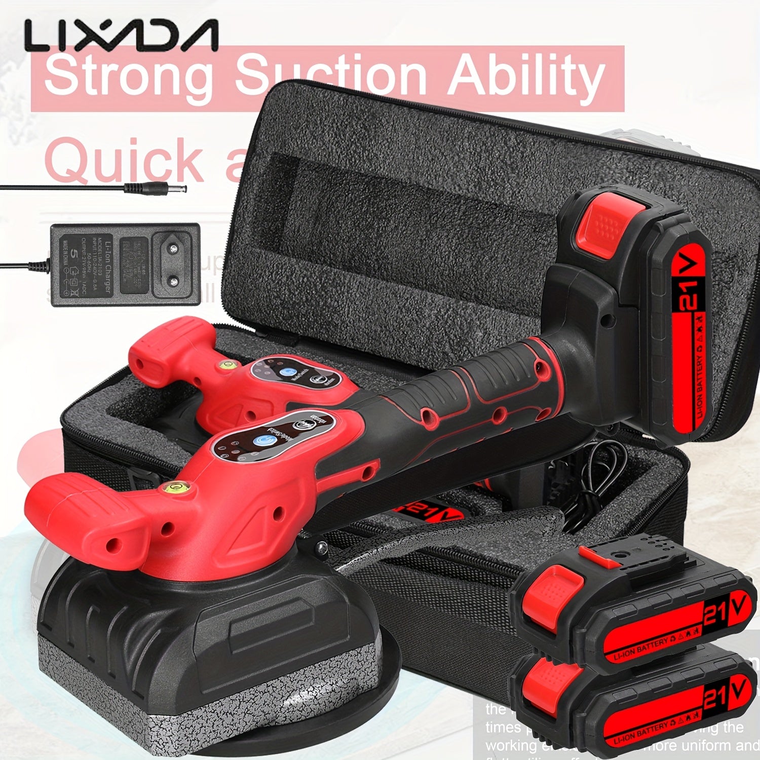 Lixada 21V Fliesenleger Fliesenverlegemaschine Hohe Tragkraft Wand Bodenfliesen Verlegung Vibrationswerkzeug Heimwerker Dekorationswerkzeug mit vergrößertem Saugnapf