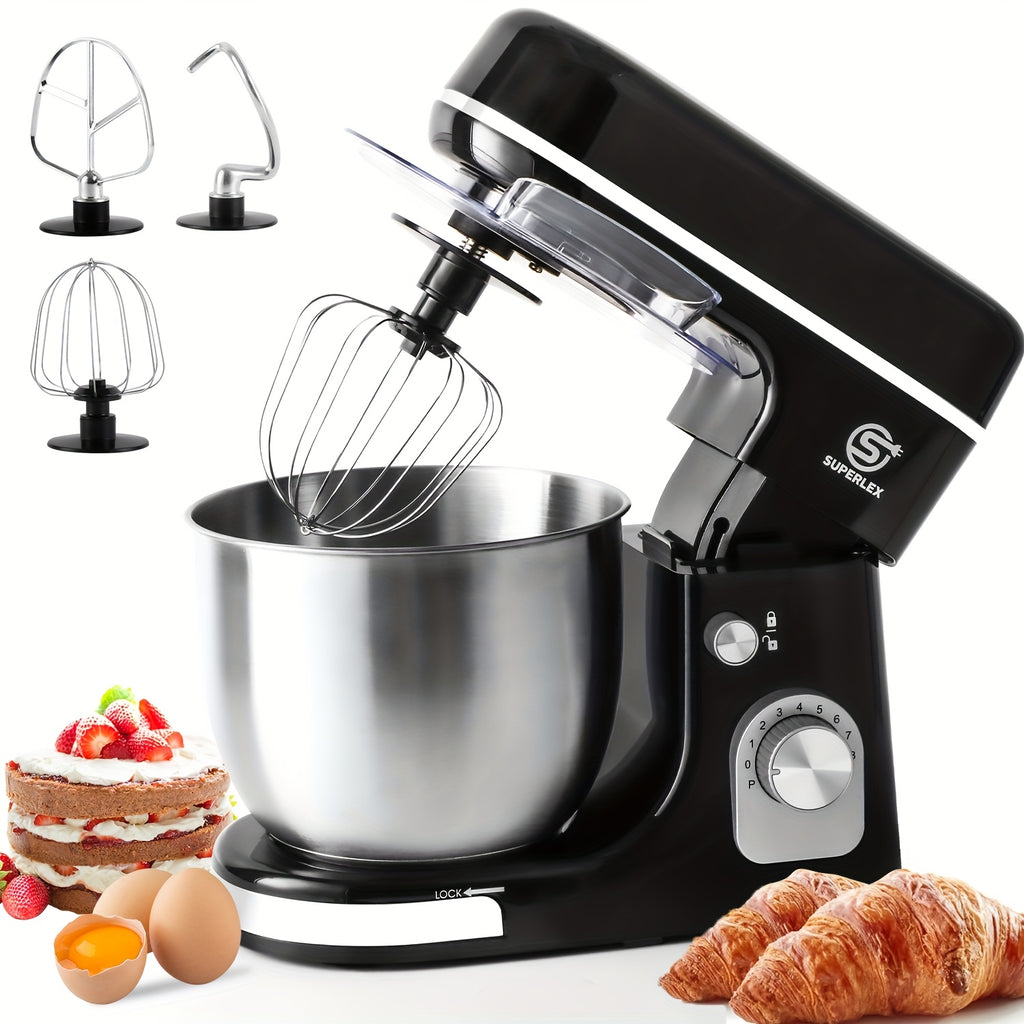 SUPERLEX 3-in-1 Standmixer 5L mit 8 Geschwindigkeiten, Küchenmaschine mit Pulsfunktion, Teighaken, Schneebesen und Rührbesen für Kuchen und Brot, 1300W [Energieklasse A+++