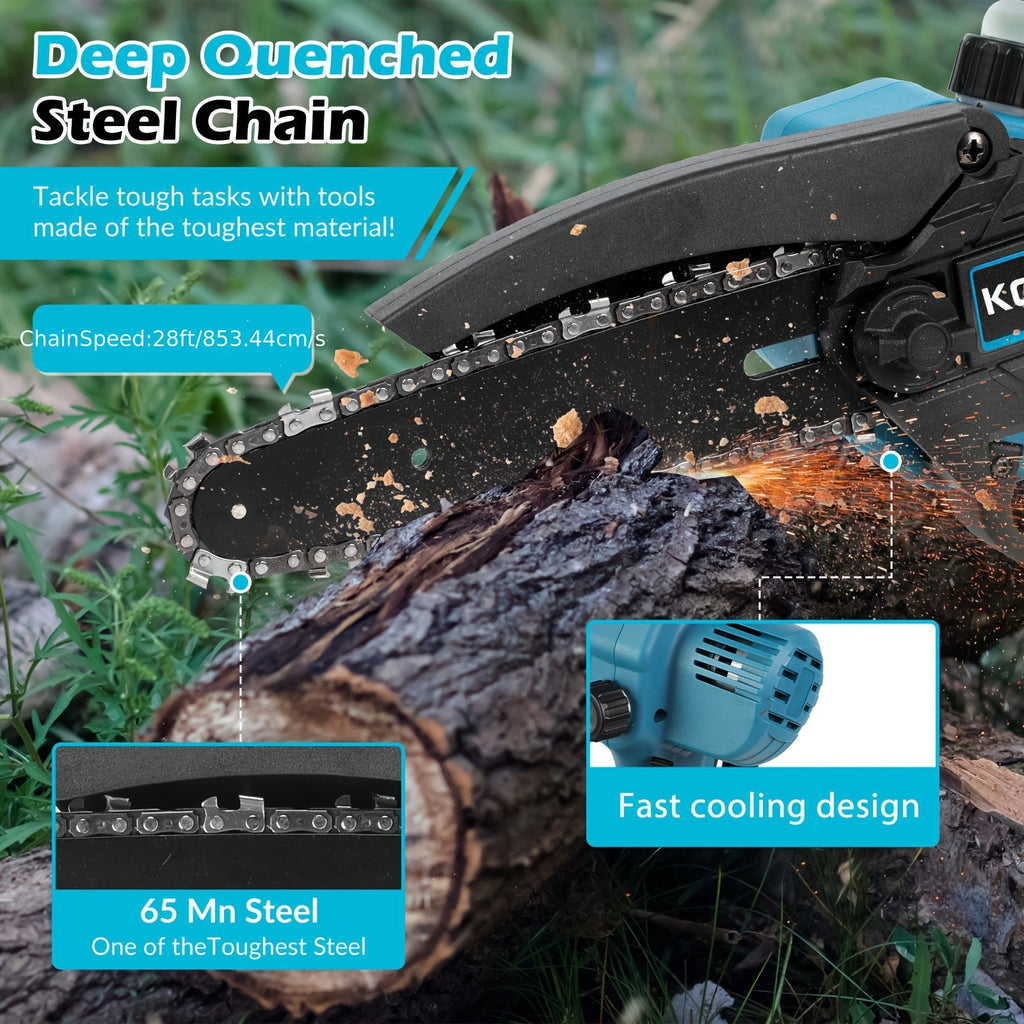 Jemi Tool Mini Chainsaw Cordless 15.24cm With 1/2×21V Battery, Powerful Electric Small Hand Portable Chain Saw With Auto Oiler, Lightweight, 1.0 KG, Handheld, Easy For Pruning, Cutting, Trimming