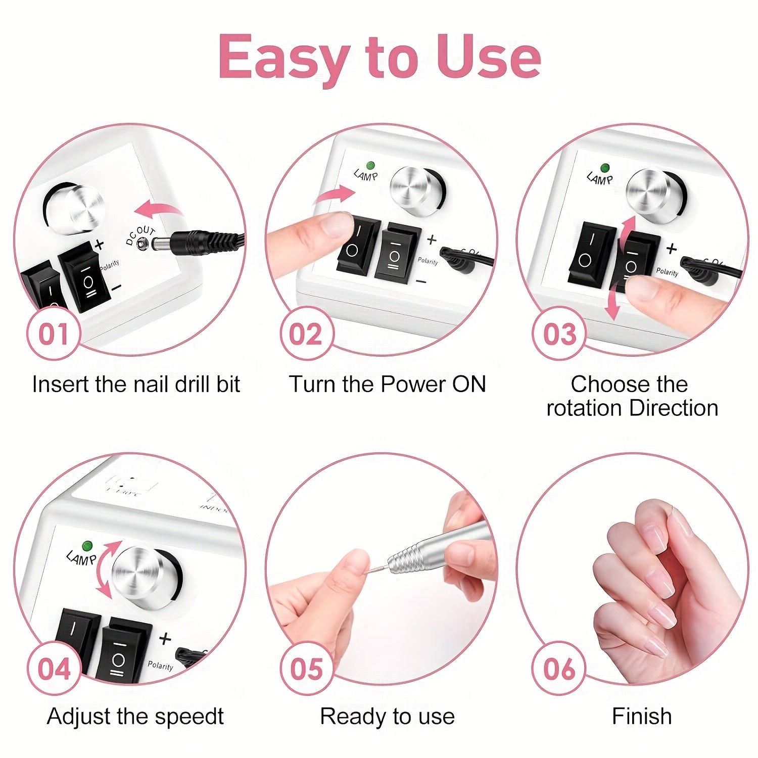 Professional Acrylic Nail Set with 20000RPM Electric Nail Drill for Nail Filing, Suitable for Gel Nail Polish Removal, Comes with 1 Pack of Sanding Bands.