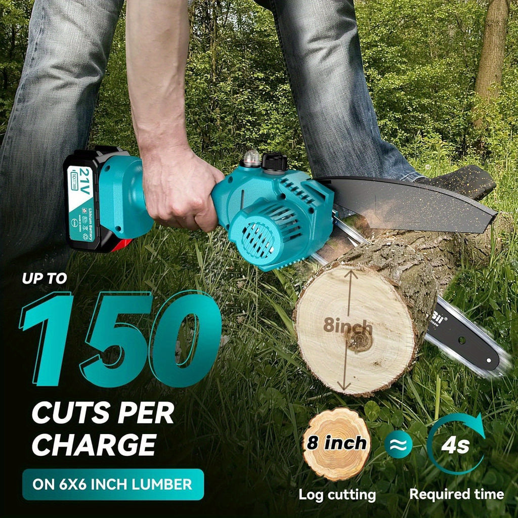 8-Inch 8000Mah Battery Micro Chainsaw, SEESII Cordless Micro Electric Chainsaw with Lubricant Injector And 2 4.0Mah Batteries