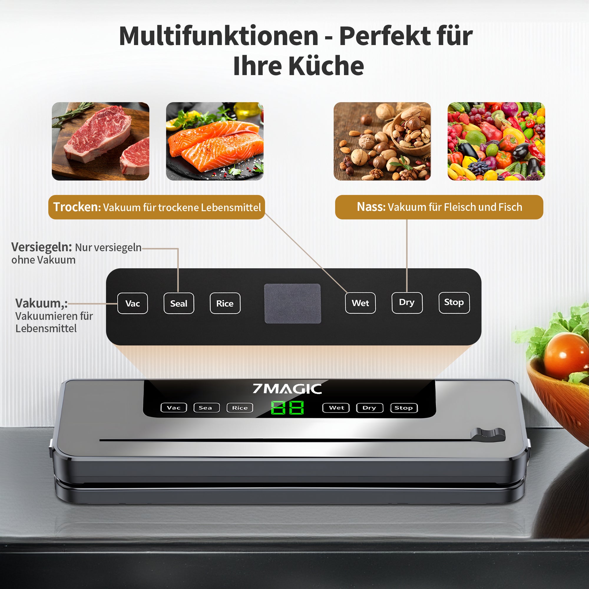 Vacuum Sealer Machine with 20 Vacuum Bags, 80KPA for Dry And Wet Food Preservation, Automatic Sealing System Fast-Compact Food Sealer, Multi-Functional, Powerful Sealing Machine for Fresh Food Storage