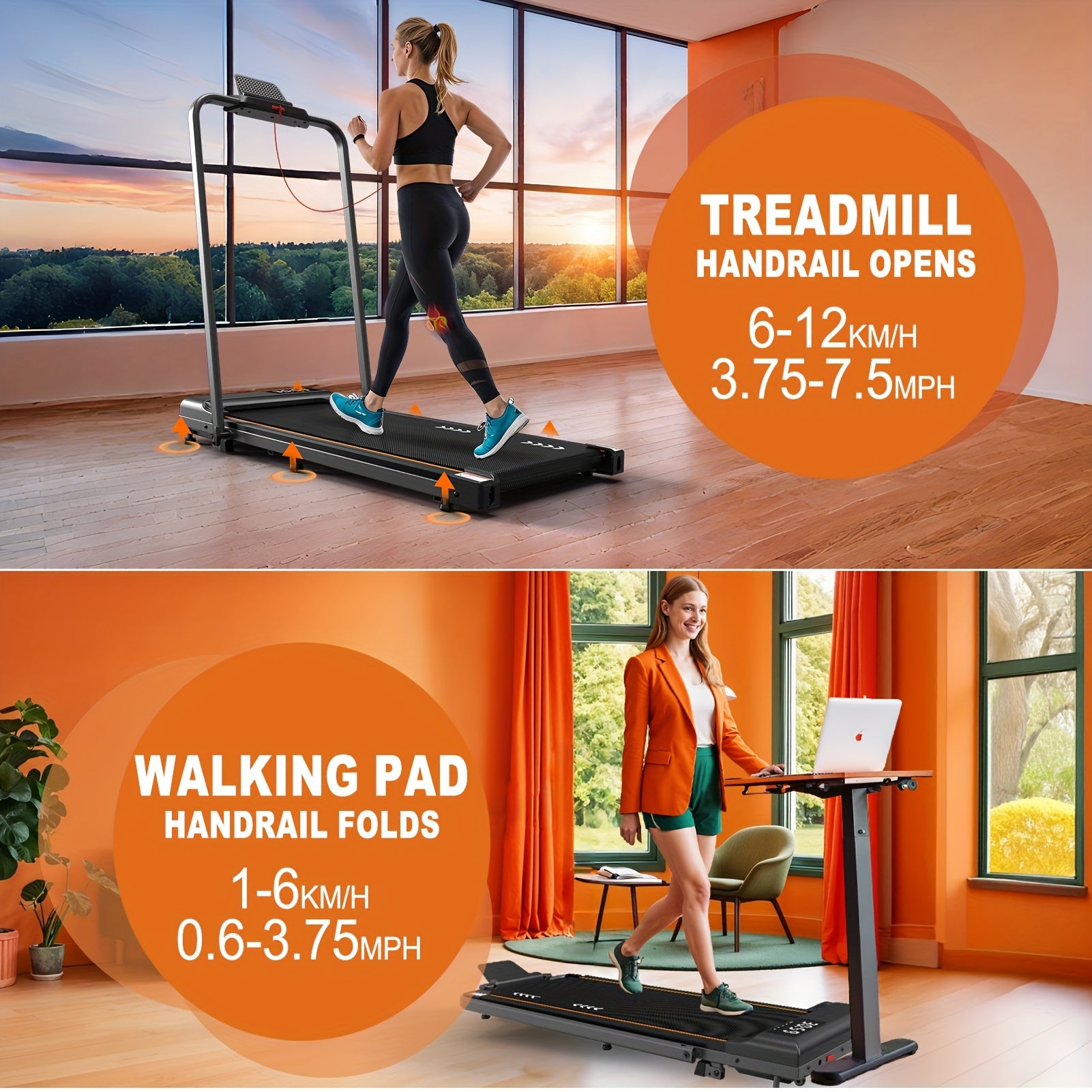 MetallMatic Laufband für Zuhause – Walking Pad mit 2,25 PS Motor, 100 kg Tragkraft, Geschwindigkeit 1-6 km/h, Neigungsfunktion, 7-Schicht-Lauffläche, Montage nicht erforderlich