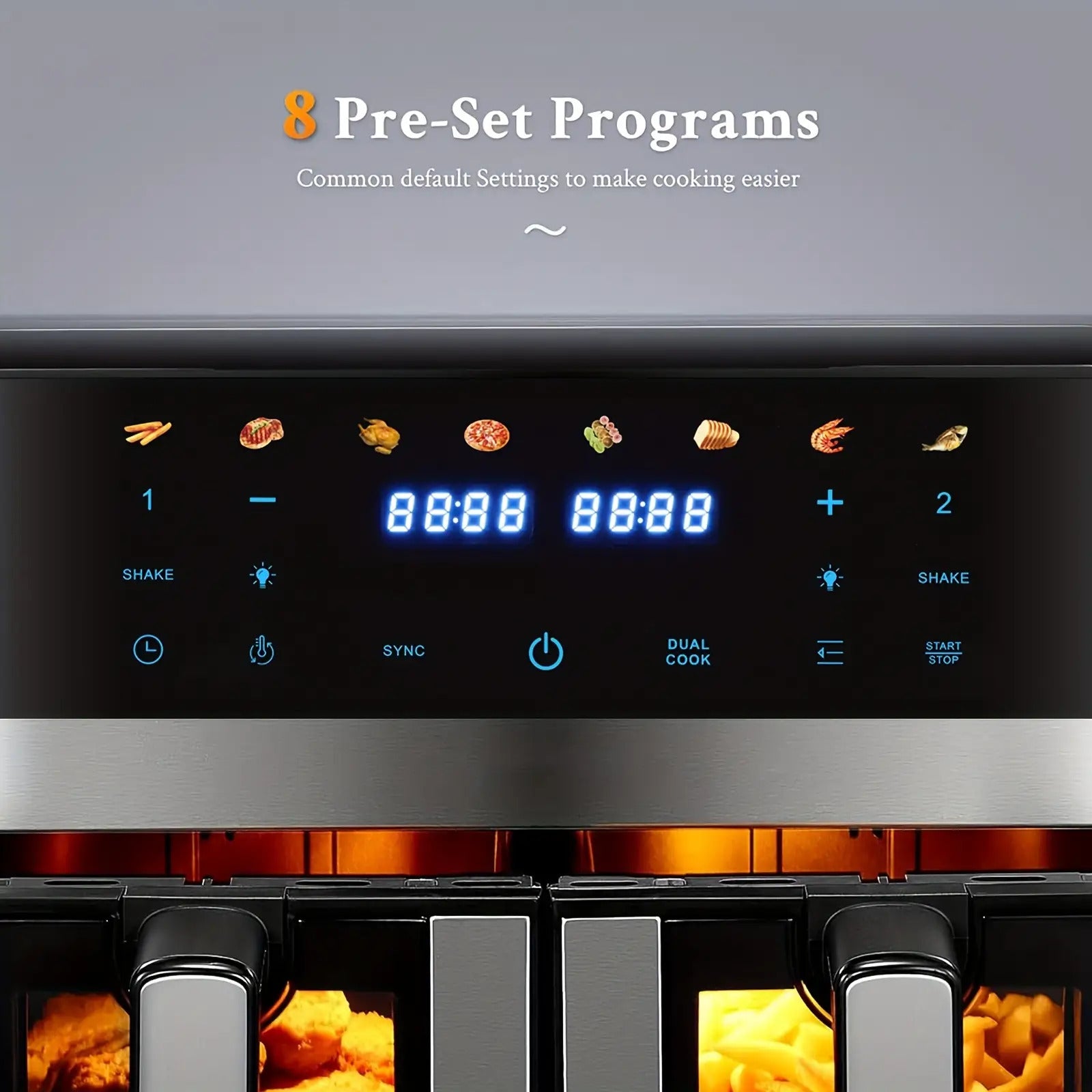 9L Doppel-Luftfritteuse mit Sichtfenster, 8 Kochvorsätze, Touchscreen, LED-Display, Digitale Zonenluftfritteuse mit Kochbuch, Timer & Temperaturkontrolle, Antihaftbeschichtet