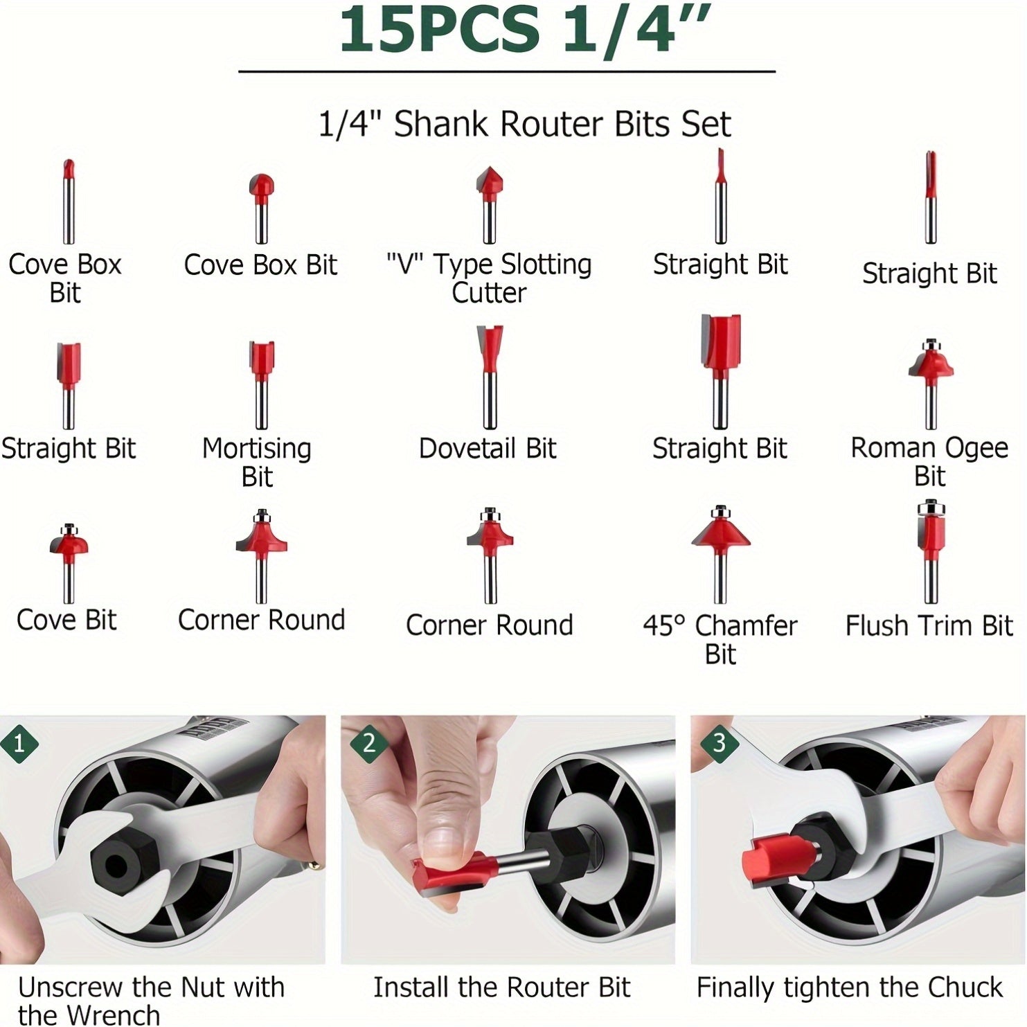 30000RPM 800W Wood Router Machine for Carving, Milling, Trimming, Slotting, 1/4 Inch Chuck+Precise Depth Adjustment Woodworking Electric Trimmer Carpenter Power Tool Router Bit 15pcs Set Suitable for DIY