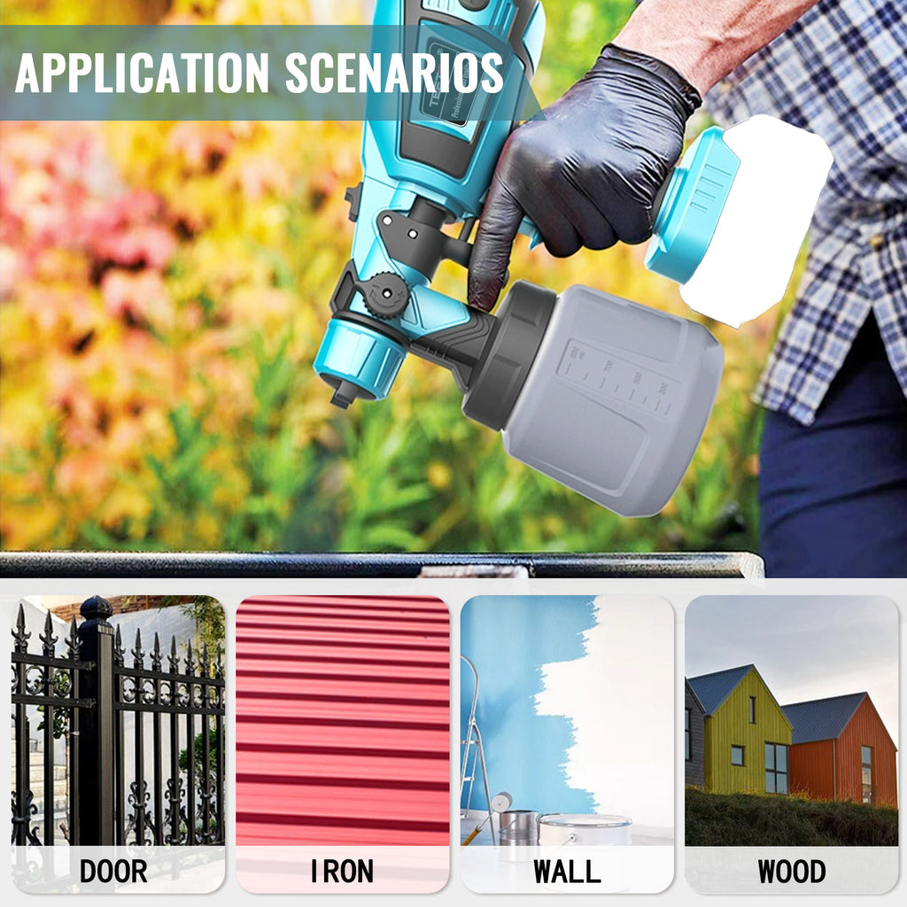 Battery Paint Spray System, Compatible with Makita 18 V Batteries, Electric Paint Spray Gun with 2x Batteries,Fast Charger,3 Nozzles, 3 Spray Patterns, with Removable 1000 ml Paint Bucket, for Painting