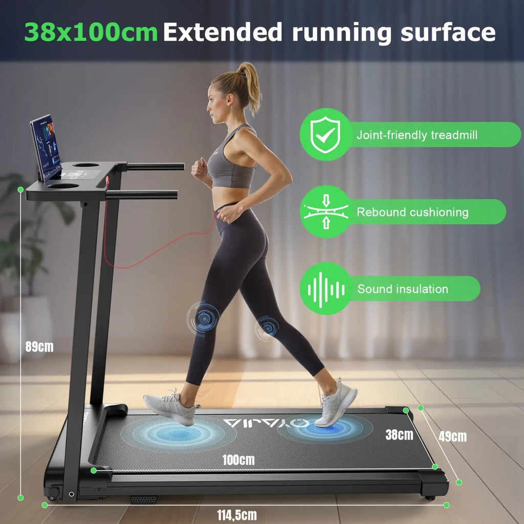 2-in-1 Faltbarer Laufband, Heim-Laufband, 2.0HP Spitzen-DC-Motor, 1-12KM/H Geschwindigkeitsanpassung, LED-Vierseitiges Display 12 voreingestellte Programme + Dreifachmodus-Umschaltung Musiklautsprecher, Breiter Laufbahn, Heim-Fitnessgerät, Heim-Falten, Oh