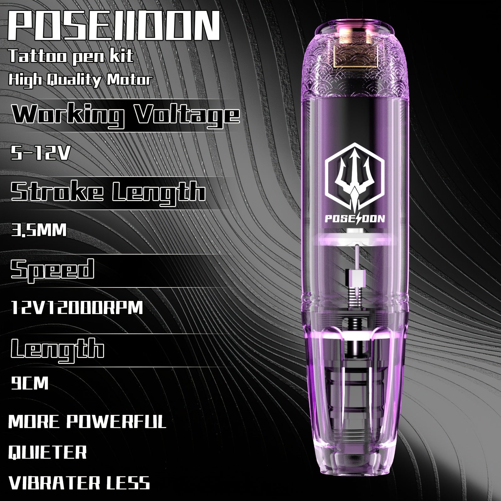 POSEIDON Tattoo-Maschinen-Set Komplettset mit 20 Tätowier-Nadeln, 1500mAh Akku, kabellose Tätowiermaschine inklusive 11 Tinten – Perfekt für Anfänger und professionelle Künstler
