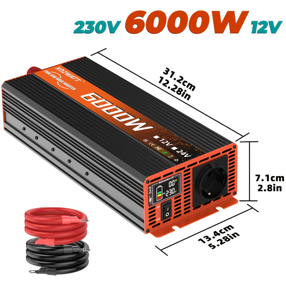 2500W 3500W 6000W Pure Sine Wave Power Inverter Voltage Converter DC12V To AC 220V With Smart LCD Display For Truck RV Home Solar System, Without Battery
