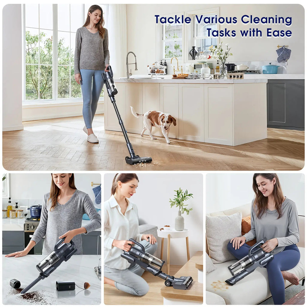 Lubluelu 30KPa Kabelloser Staubsauger, Anti-Tangle Bürstenloser Leichter Staubsauger, Bis zu 50 Min. Laufzeit, für Zuhause, Teppich, Hartholzboden, Tierhaare