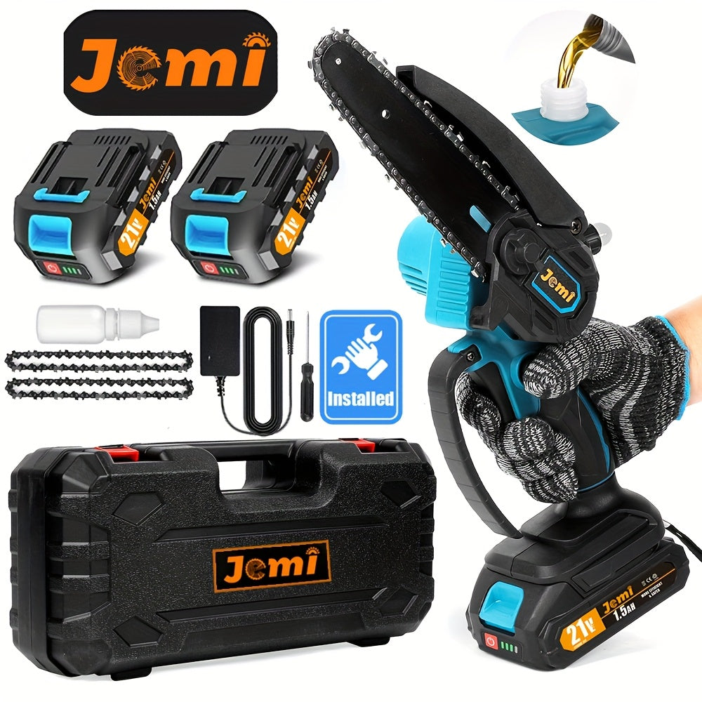 Jemi Tool Mini Chainsaw Cordless 15.24cm With 1/2×21V Battery, Powerful Electric Small Hand Portable Chain Saw With Auto Oiler, Lightweight, 1.0 KG, Handheld, Easy For Pruning, Cutting, Trimming