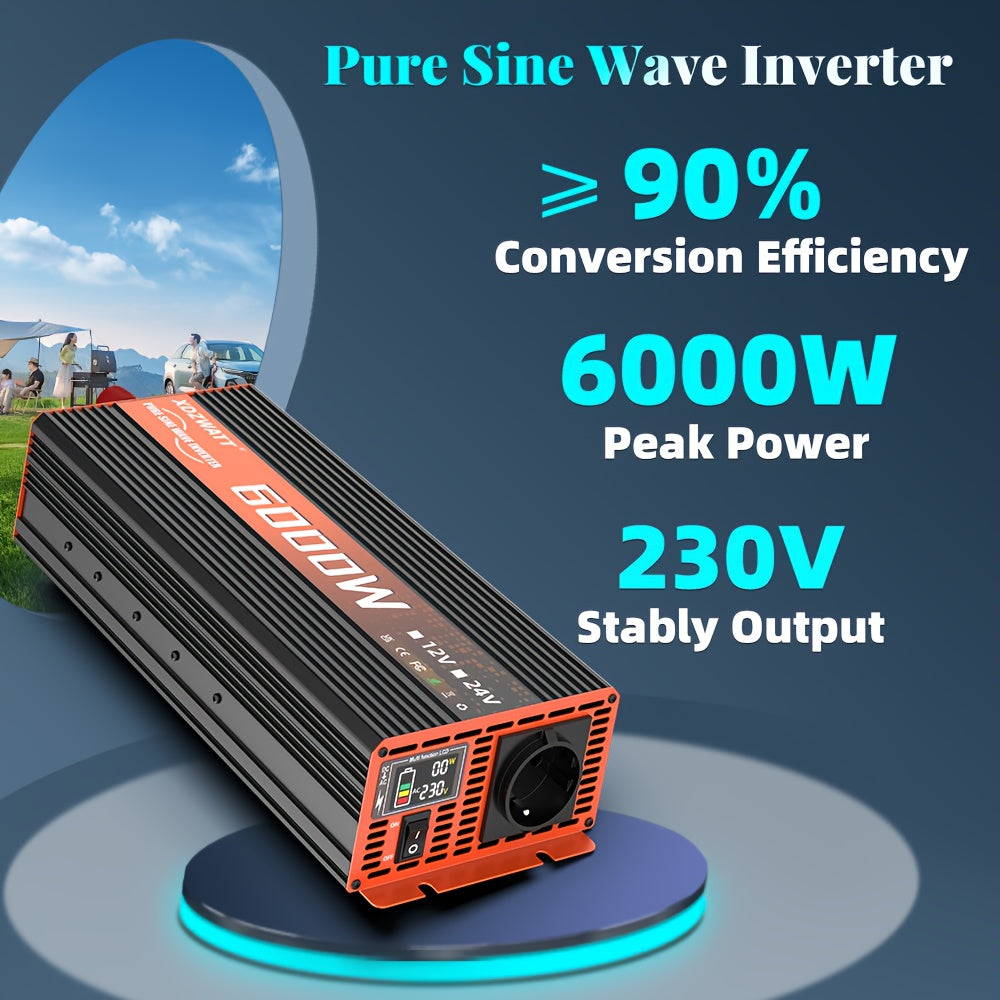 2500W 3500W 6000W Pure Sine Wave Power Inverter Voltage Converter DC12V To AC 220V With Smart LCD Display For Truck RV Home Solar System, Without Battery