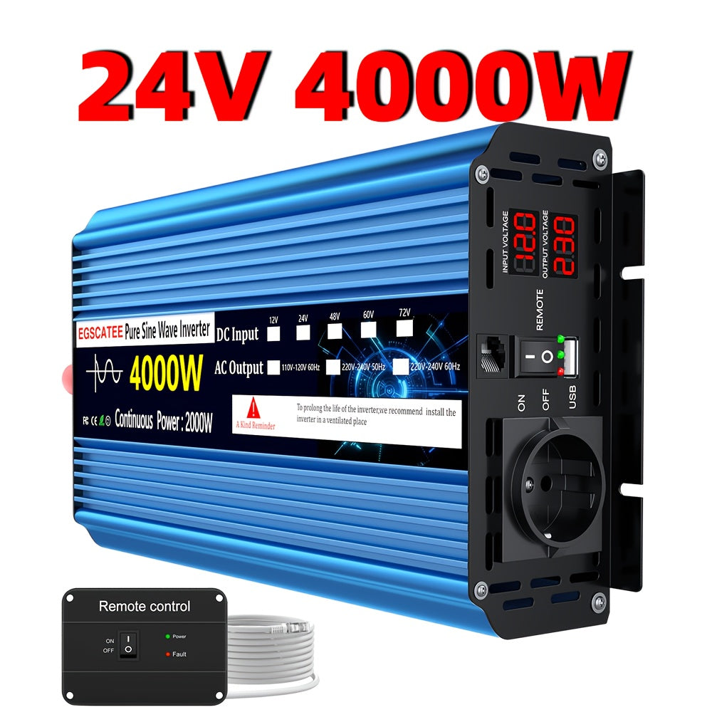 FLAMEZUM 3000W-6000W DC12V/24V zu 220V reiner Sinuswell-Wechselrichter mit LCD-Fernbedienung, EU-Steckdose und AC-Ausgang für Auto, Wohnmobil, Solarpanel - Kompaktes Design, keine Batterie erforderlich, Wechselrichter für Solarpanele, elektrische Upgrade