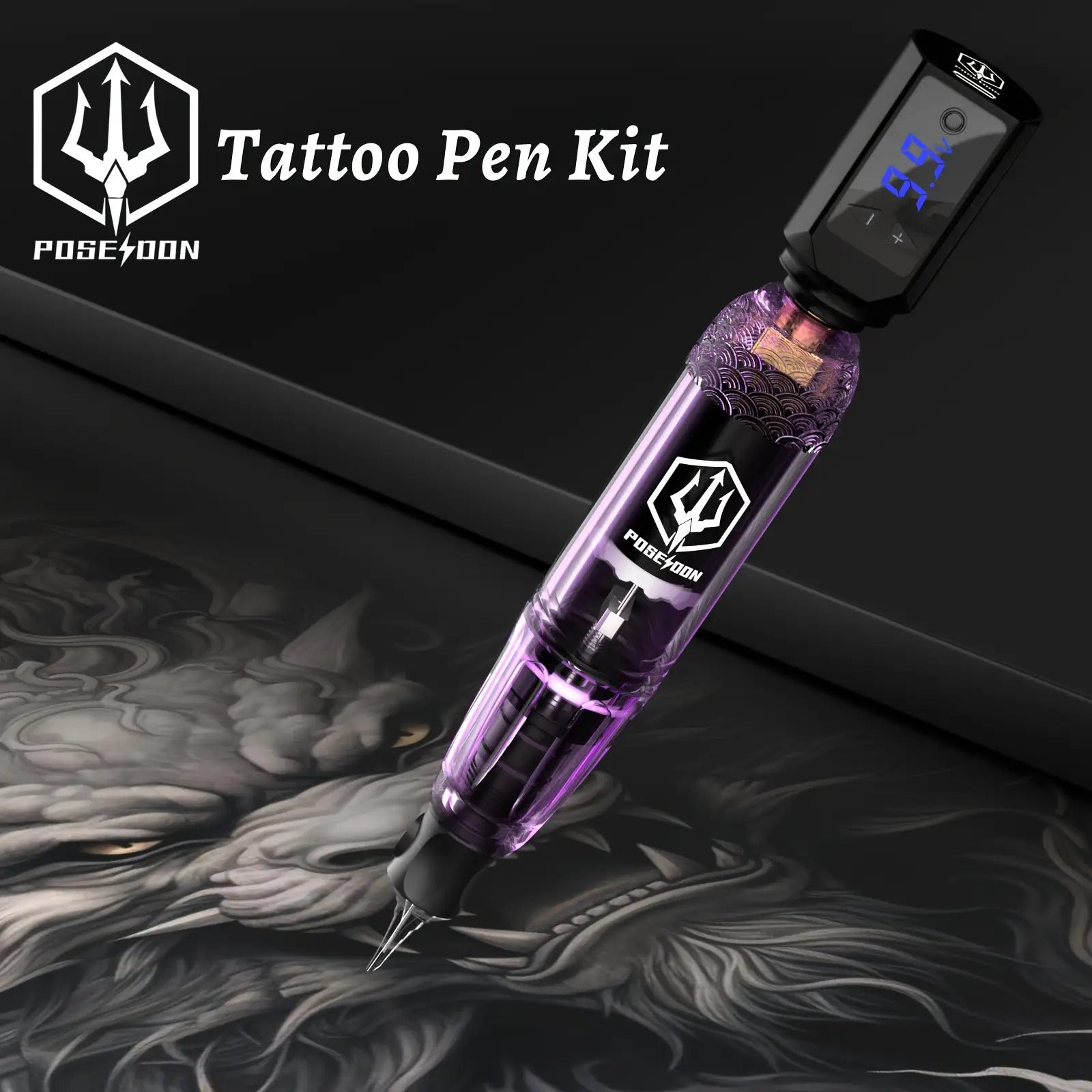 POSEIDON Tattoo-Maschinen-Set Komplettset mit 20 Tätowier-Nadeln, 1500mAh Akku, kabellose Tätowiermaschine inklusive 11 Tinten – Perfekt für Anfänger und professionelle Künstler
