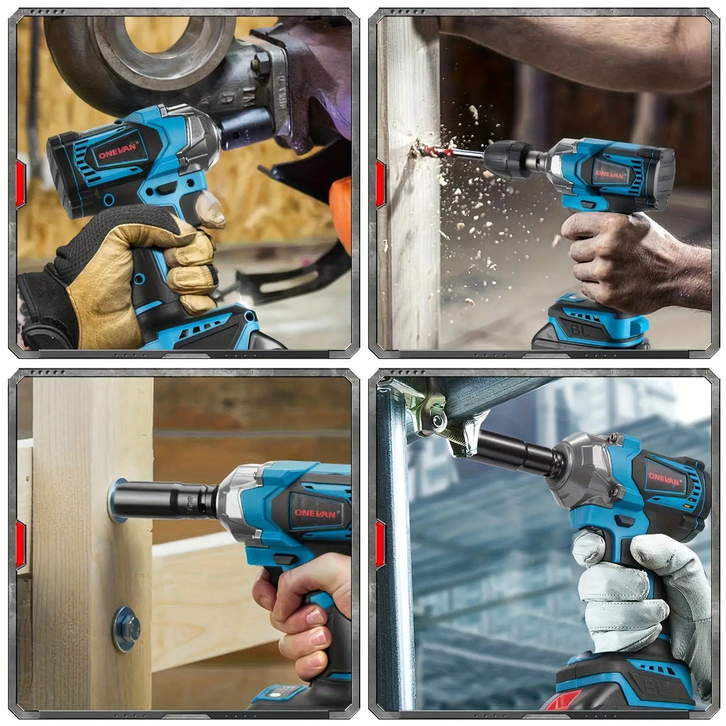 700N.m bürstenloser elektrischer Schraubenkopf, 1/2 Zoll Schraubendreherlose elektrische Bohrmaschinen-Set, 4 einstellbare Gänge für Auto-Reparaturen, Möbel- und Gerüstinstallationen, kompatibel mit ONEVAN-Batterien, Power-Tool-Geschenk für den Ehemann