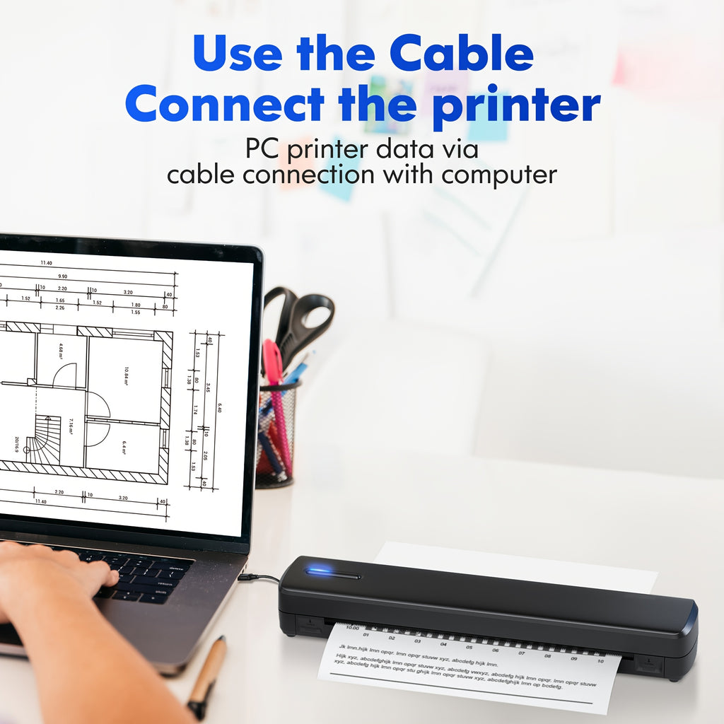 Portable Inkless Printer, Travel Wireless Printer, Thermal Tattoo Machine, Support A4 And US letter Thermal Paper, Compatible with Mobile Phones And Laptops, Suitable for Business, Travel, Office & Home