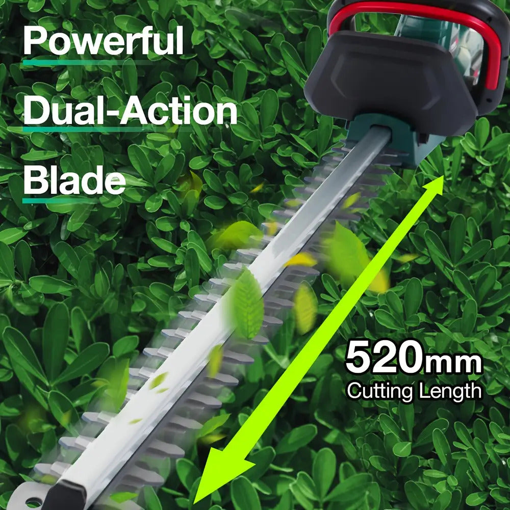 POSENPRO 20V Akku-Gehölztrimmer mit 52 cm Klingenlänge & 15 mm Zahnabstand - 2,0 Ah Lithium-Ionen-Akku, 1H Schnellladegerät, ergonomischer Griff für hohe Hecken und Sträucher – EU-Stecker Gartengeräte, effizientes Design, langlebige Konstruktion