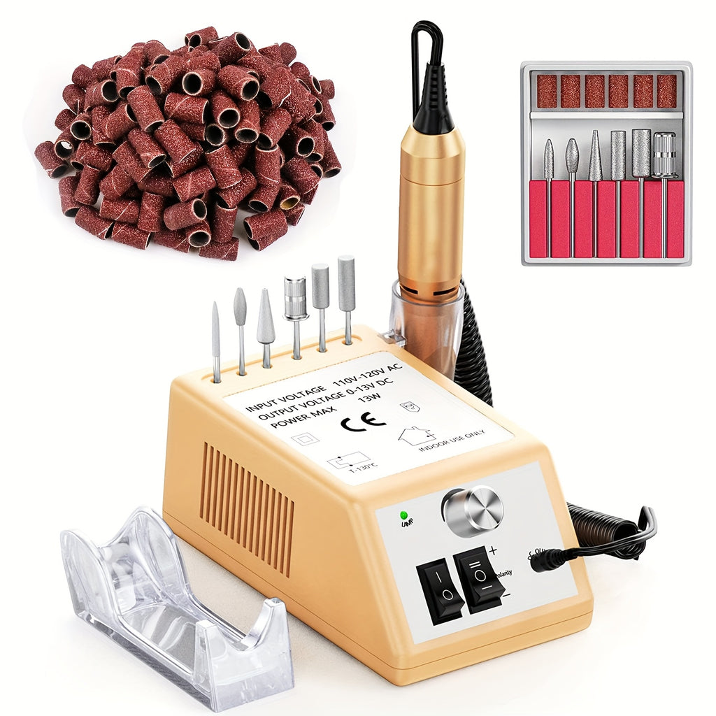 Professionelles Acryl-Nagelset mit elektrischem Nagelbohrer mit 20000 U/min zum Feilen von Nägeln, geeignet zum Entfernen von Gel-Nagellack, wird mit 1 Packung Schleifbändern geliefert.