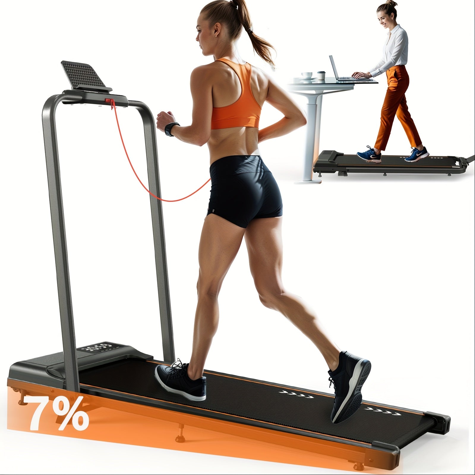 MetallMatic Laufband für Zuhause – Walking Pad mit 2,25 PS Motor, 100 kg Tragkraft, Geschwindigkeit 1-6 km/h, Neigungsfunktion, 7-Schicht-Lauffläche, Montage nicht erforderlich