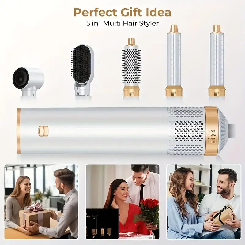 5-in-1 Heißer Haarbürste Multifunktionaler Haarstyler, Glätteisen Lockenstab Elektrischer Lockenwickler Bürste, EU Stecker, Haarstyling-Werkzeuge, Elegantes Styling-Tool, Metallisches Finish, Vielseitiges Styling-Tool, Modernes Styling-Tool, Langlebige Ko