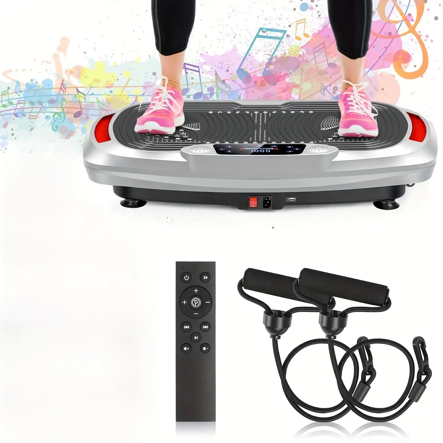 300W intelligente Vibrationsscheibe + elektromagnetische Tiefenmassage | mit Musik + 120-stufiger Touch-Einstellung | leiser Motor | maximale Belastung 200 kg | mit Seil | Ganzkörper-Gewichtsverlust-Training | Schlankheits- & Formgebung | Heim-/Fitnessstu