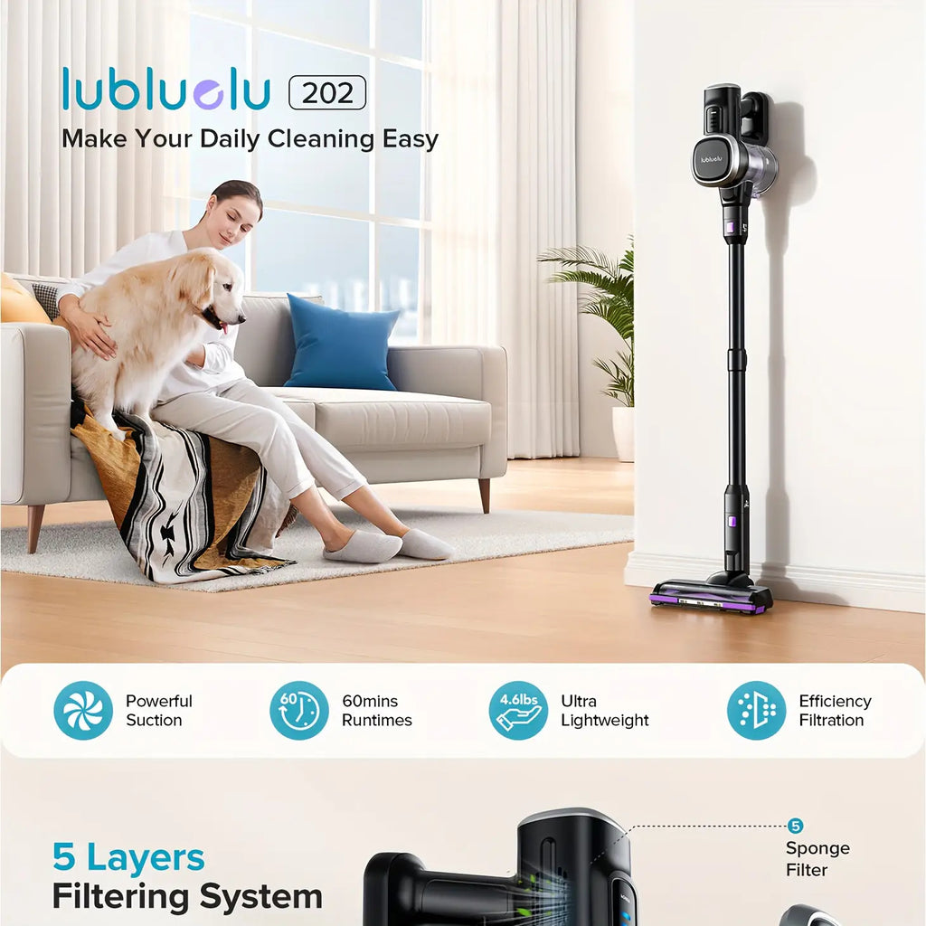 Lubluelu 30KPa Kabelloser Staubsauger, Anti-Tangle Bürstenloser Leichter Staubsauger, Bis zu 50 Min. Laufzeit, für Zuhause, Teppich, Hartholzboden, Tierhaare