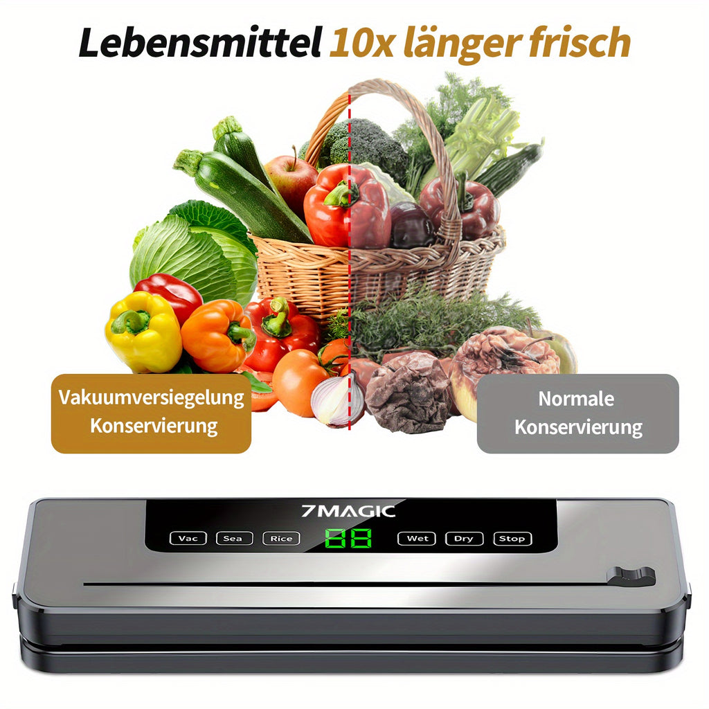 Vakuumiergerät mit 20 Vakuumbeuteln, 80KPA für Trocken- und Nasskonservierung, Automatisches Versiegelungssystem – Schnelle Kompakte Lebensmittelverpackungsmaschine, Multifunktionaler Kraft-Versiegler zur Frischhalteaufbewahrung