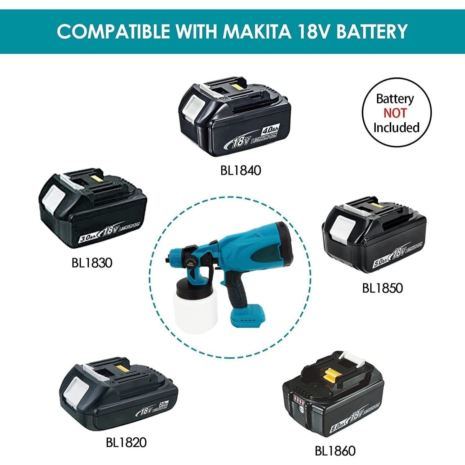 Spritzpistolen, Akku-Spritzgerät, Zaun- und Deckenspritzgerät, Handheld-Spritzpistole, 3 Spritzmuster, mit 2x 3000mAh Akkus, kompatibel mit Makita-Batterien
