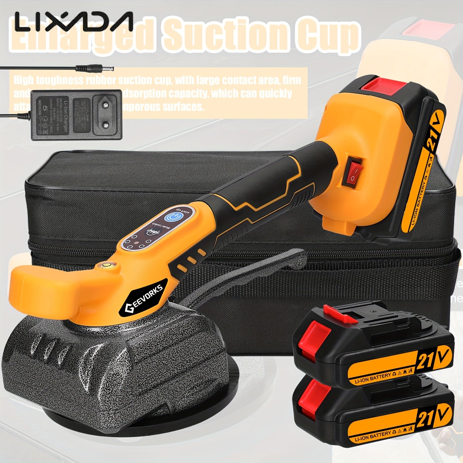 Lixada 21V Fliesenleger Fliesenverlegemaschine Hohe Tragkraft Wand Bodenfliesen Verlegung Vibrationswerkzeug Heimwerker Dekorationswerkzeug mit vergrößertem Saugnapf