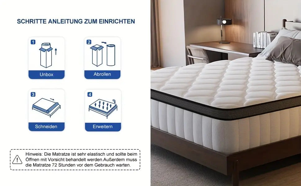 Gronfont Matratze 90x200/140x200cm, Höhe 25cm/22cm, Orthopädische 7-Zonen-Federkernmatratze mit Premium-Taschenfederung, Matratze inkl. Spannbetttuch, Härtegrad H3, Erwachsenenmatratze