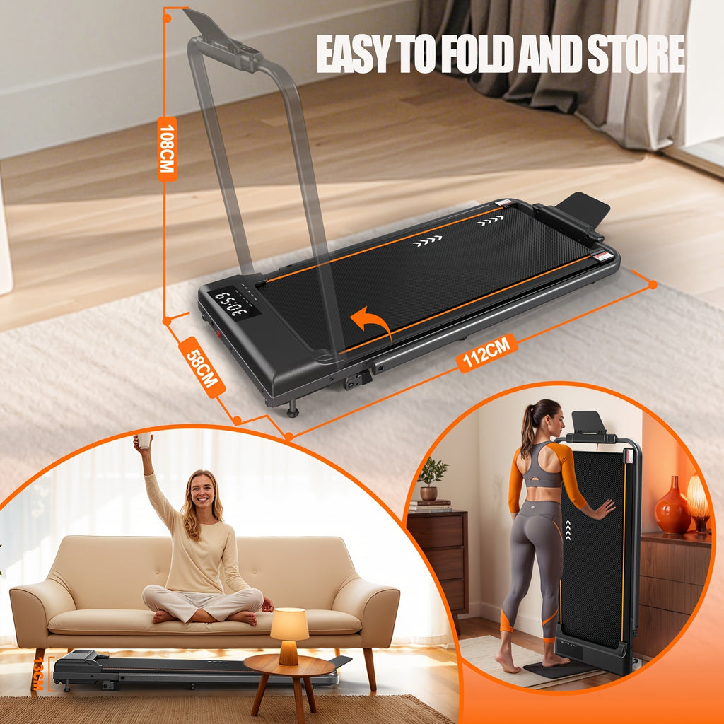 MetallMatic Laufband für Zuhause – Walking Pad mit 2,25 PS Motor, 100 kg Tragkraft, Geschwindigkeit 1-6 km/h, Neigungsfunktion, 7-Schicht-Lauffläche, Montage nicht erforderlich