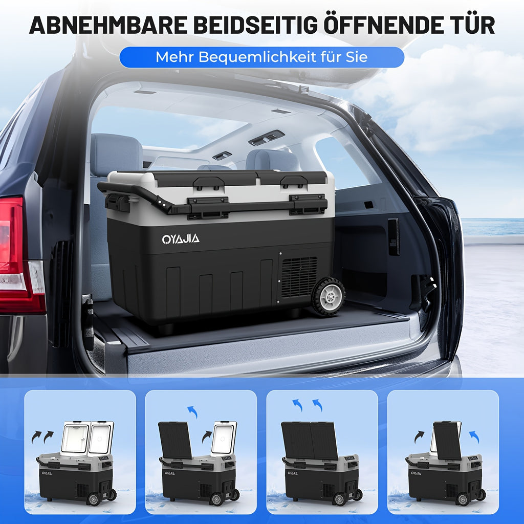 Heavy-Duty 12V/24V DC Car Refrigerator Freezer - Dual-Zone Compressor Cooling, -4°F to 68°F Temperature Range, Portable Compact Fridge with Wheels & Handle, 32L/40L/45L/55L Capacity for RV, Truck, Camping, Overlanding - 12V/24V DC or AC Power Compatible,