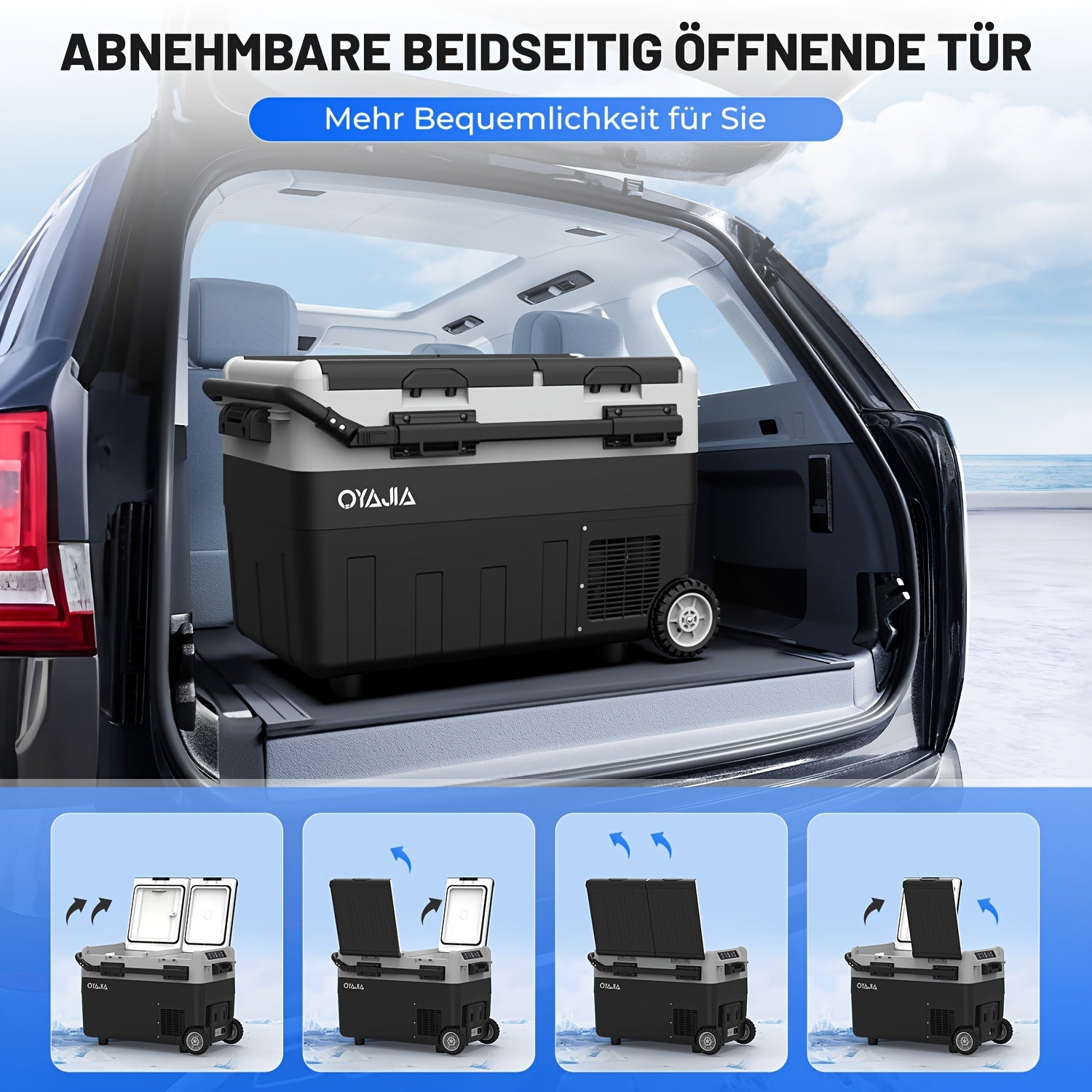 Heavy-Duty 12V/24V DC Car Refrigerator Freezer - Dual-Zone Compressor Cooling, -4°F to 68°F Temperature Range, Portable Compact Fridge with Wheels & Handle, 32L/40L/45L/55L Capacity for RV, Truck, Camping, Overlanding - 12V/24V DC or AC Power Compatible,