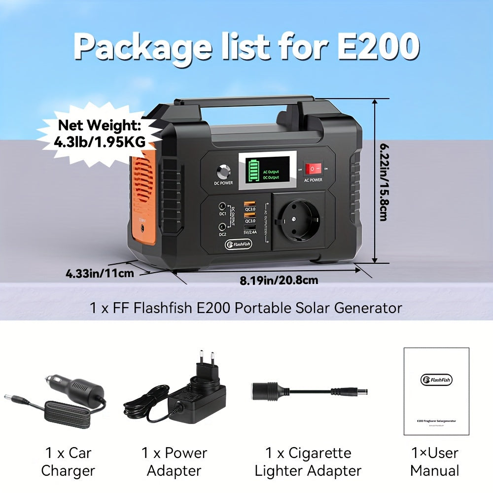 Solar Generator with Solar Panel Included, Flashfish 200W Portable Power Station + 60W Solar Panel, 200W AC Outlets, 151Wh/40800mAh Backup Battery for Home/RV/Camping Power Outage