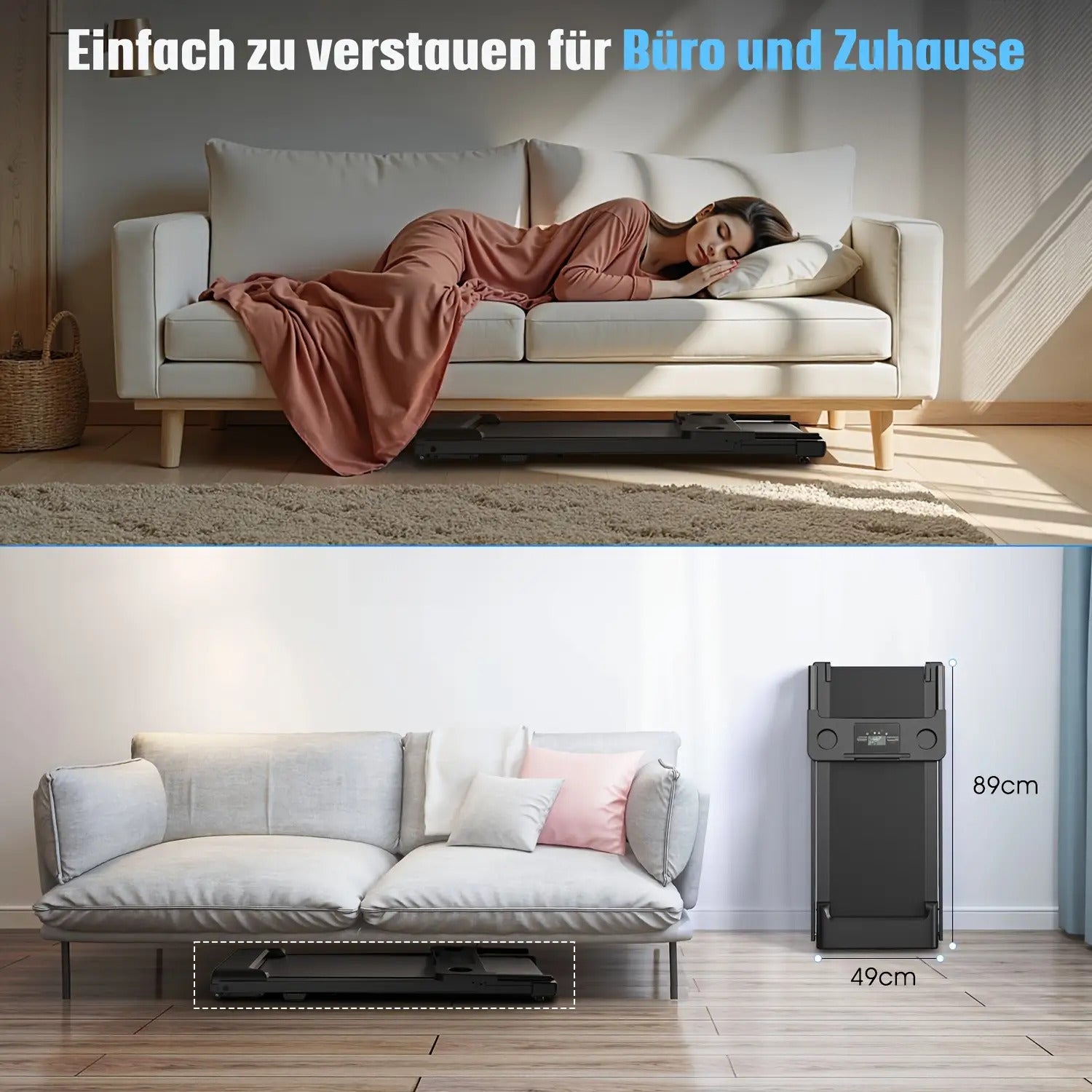 2-in-1 Faltbarer Laufband, Heim-Laufband, 2.0HP Spitzen-DC-Motor, 1-12KM/H Geschwindigkeitsanpassung, LED-Vierseitiges Display 12 voreingestellte Programme + Dreifachmodus-Umschaltung Musiklautsprecher, Breiter Laufbahn, Heim-Fitnessgerät, Heim-Falten, Oh