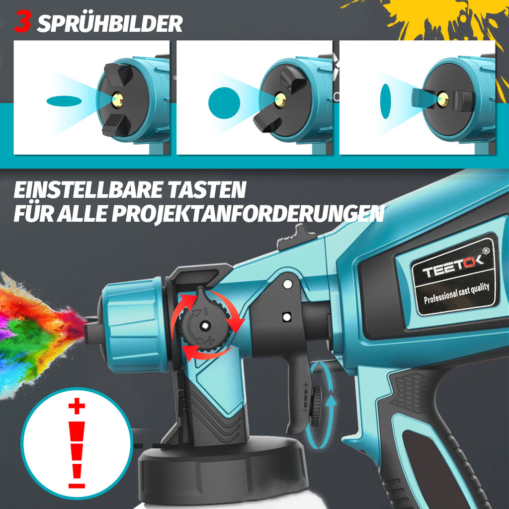 Battery Paint Spray System, Compatible with Makita 18 V Batteries, Electric Paint Spray Gun with 2x Batteries,Fast Charger,3 Nozzles, 3 Spray Patterns, with Removable 1000 ml Paint Bucket, for Painting