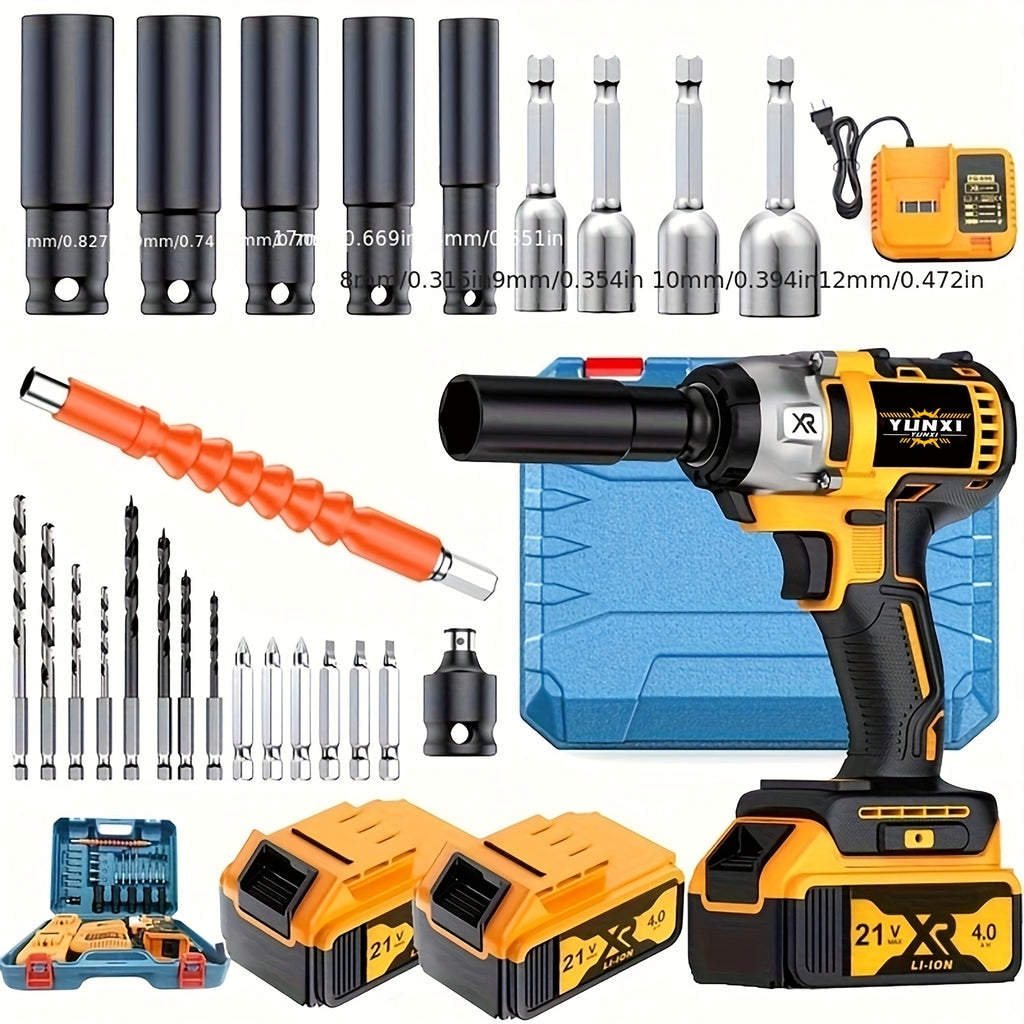 Lithium ion wrench, brushless lithium impact wrench, wireless impact wrench, lithium battery heavy-duty gas cannon, lithium-ion wrench, portable, used for car maintenance, wheel hub bolt disassembly and assembly, Men's Christmas gift car accessories.