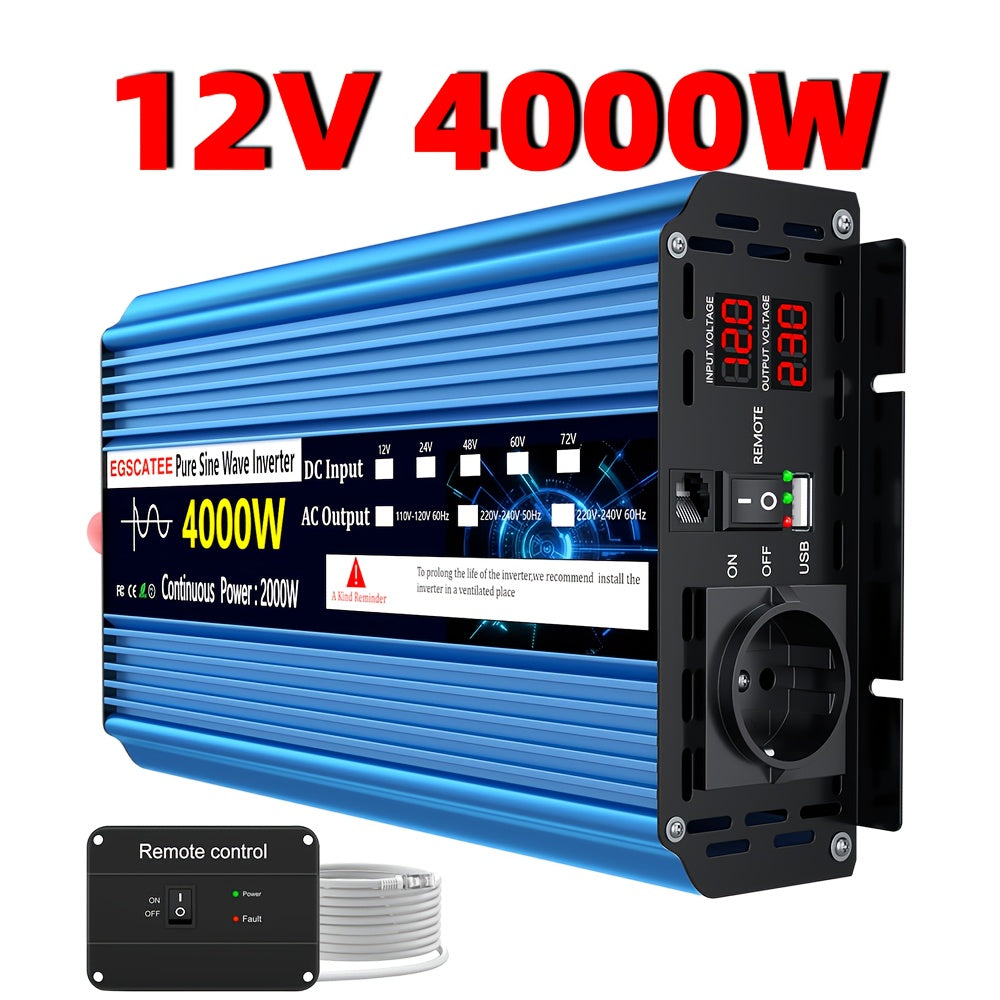 FLAMEZUM 3000W-6000W DC12V/24V zu 220V reiner Sinuswell-Wechselrichter mit LCD-Fernbedienung, EU-Steckdose und AC-Ausgang für Auto, Wohnmobil, Solarpanel - Kompaktes Design, keine Batterie erforderlich, Wechselrichter für Solarpanele, elektrische Upgrade