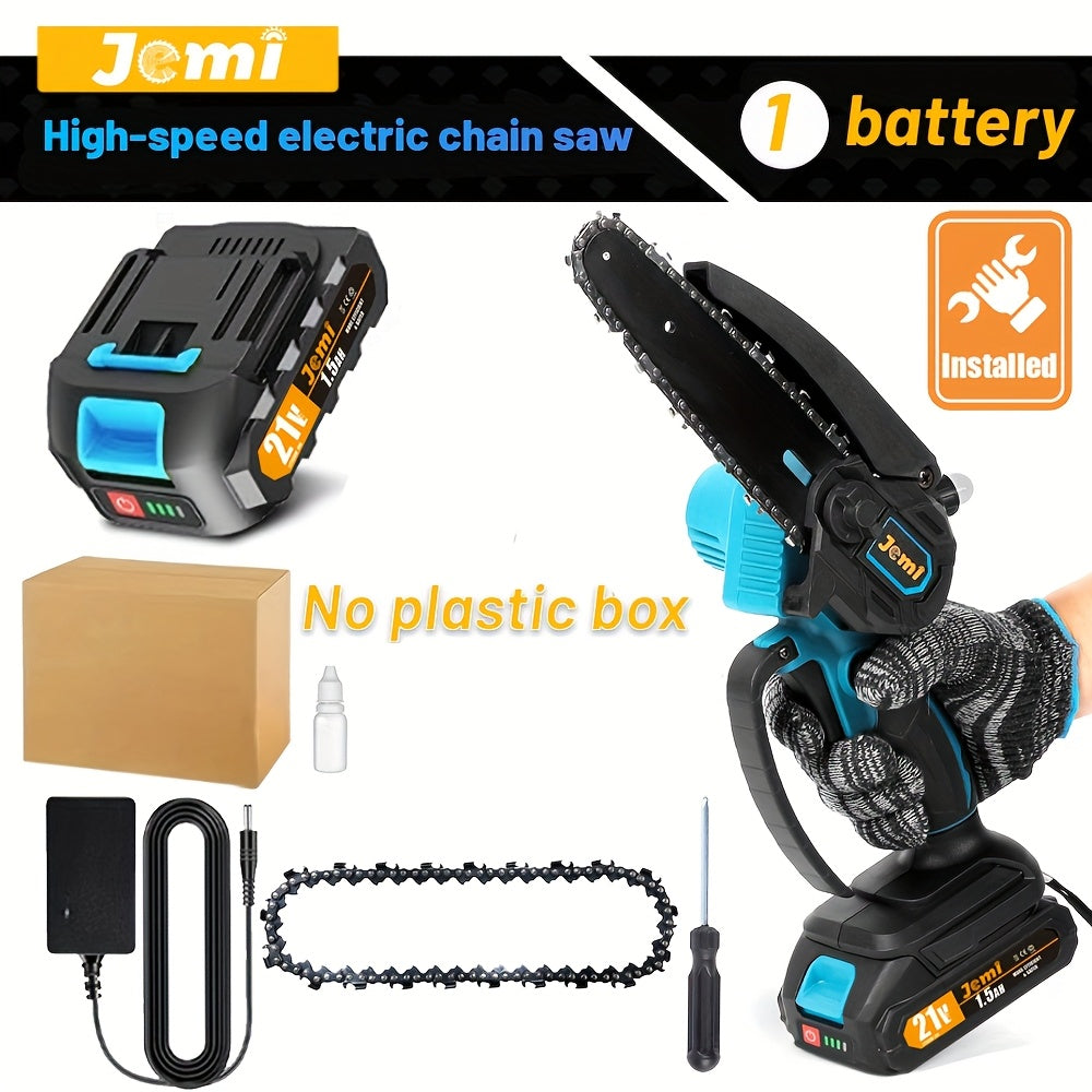 Jemi Tool Mini Chainsaw Cordless 15.24cm With 1/2×21V Battery, Powerful Electric Small Hand Portable Chain Saw With Auto Oiler, Lightweight, 1.0 KG, Handheld, Easy For Pruning, Cutting, Trimming