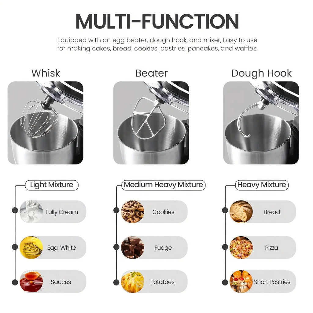 SUPERLEX 3-in-1 Standmixer 5L mit 8 Geschwindigkeiten, Küchenmaschine mit Pulsfunktion, Teighaken, Schneebesen und Rührbesen für Kuchen und Brot, 1300W [Energieklasse A+++