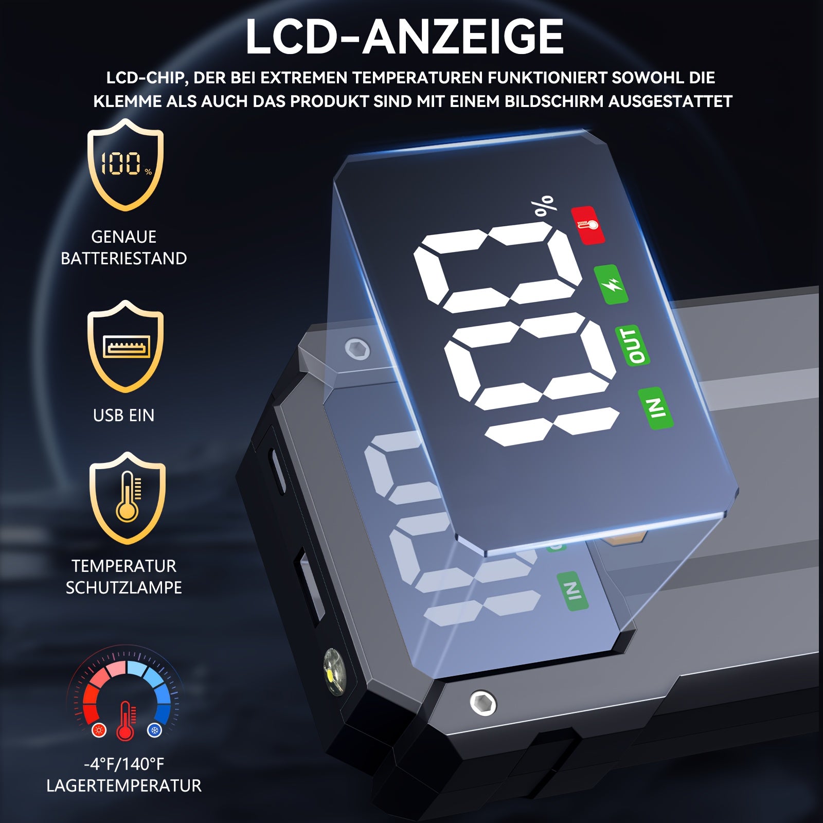 7000A Auto Starthilfe mit LED-Taschenlampe, großem LCD-Bildschirm, 12V Auto Notbatterie Booster Pack, Starthilfebox, tragbares Ladegerät, Powerbank