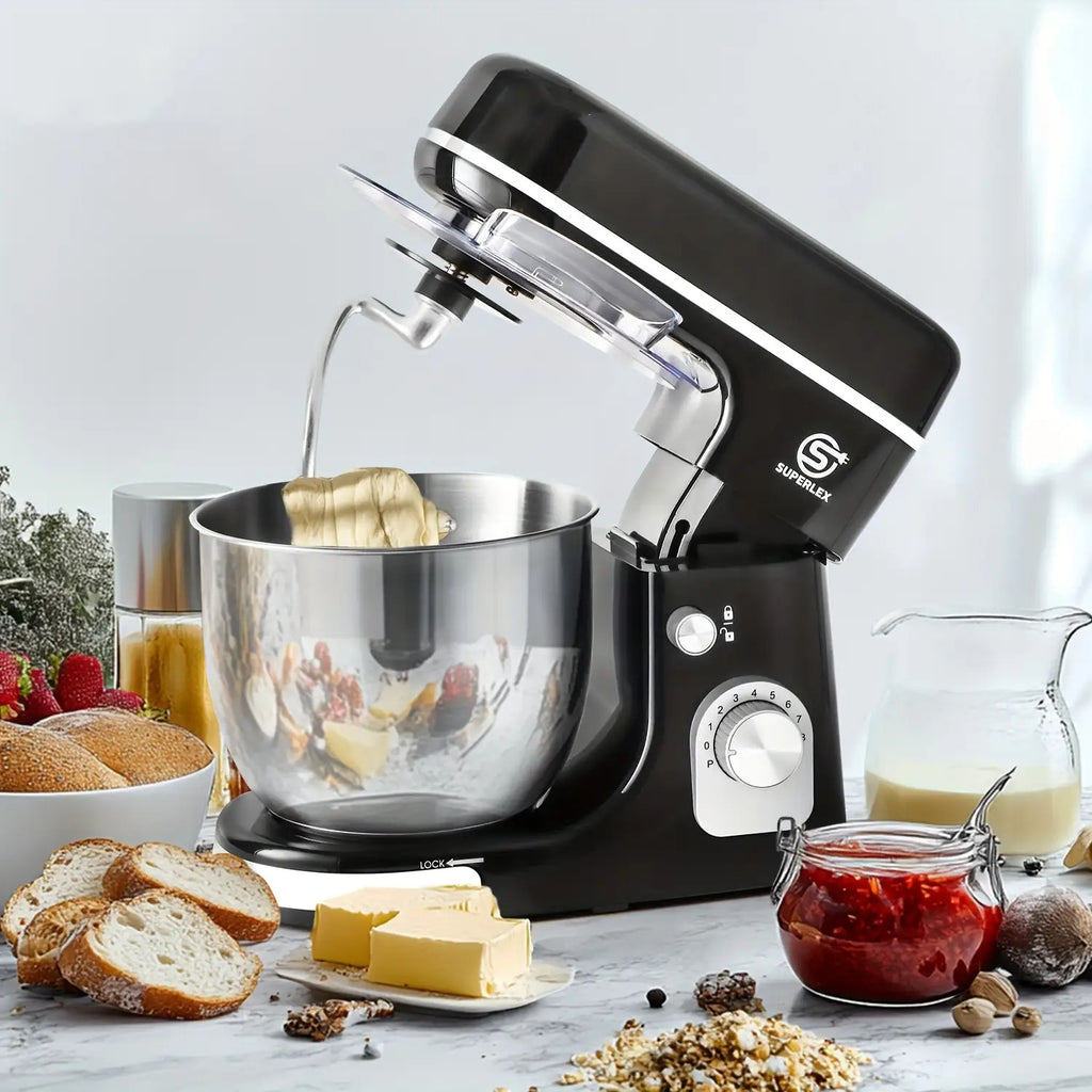 SUPERLEX 3-in-1 Standmixer 5L mit 8 Geschwindigkeiten, Küchenmaschine mit Pulsfunktion, Teighaken, Schneebesen und Rührbesen für Kuchen und Brot, 1300W [Energieklasse A+++